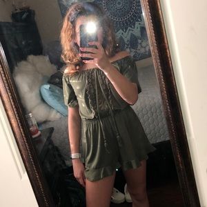 Green off the shoulder romper